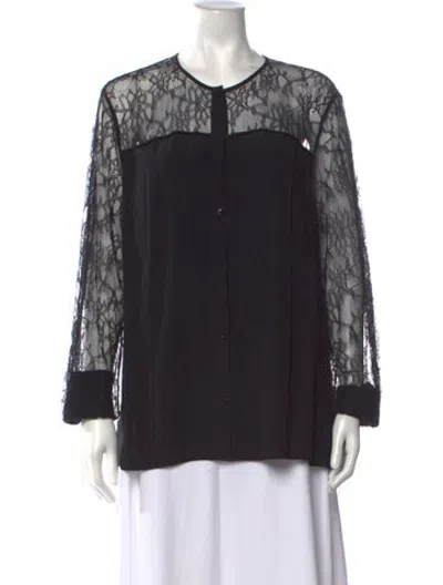 Pre-owned Escada Silk Lace Pattern Blouse In Black
