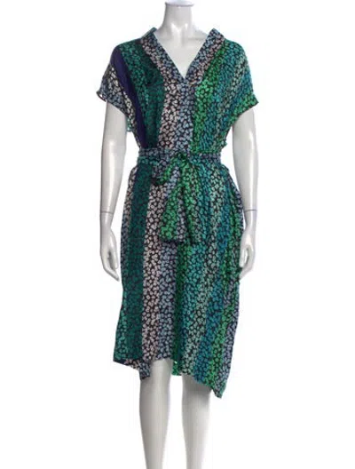 Pre-owned Escada Silk Midi Length Dress In Blue/green