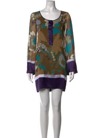 Pre-owned Escada Silk Mini Dress In Green