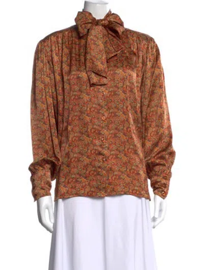 Pre-owned Escada Silk Paisley Print Blouse In Orange