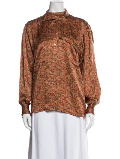 Pre-owned Escada Silk Paisley Print Blouse In Orange