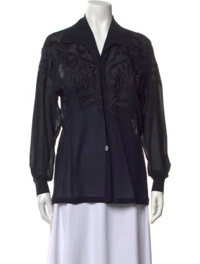Pre-owned Escada Silk Patterned Blouse In Blue