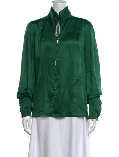 Pre-owned Escada Silk Tie Neck Blouse In Green