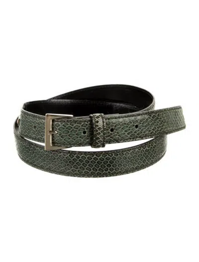 Pre-owned Escada Skinny Embossed Leather Waist Belt In Green
