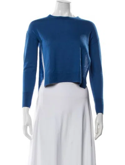 Pre-owned Escada Sport Virgin Wool Crew Neck Sweater In Blue/white