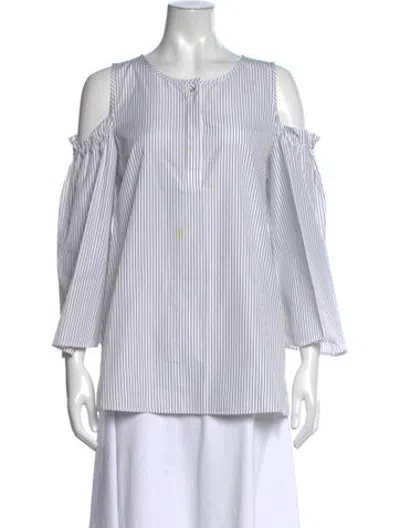 Pre-owned Escada Striped Crew Neck Blouse In Blue/white