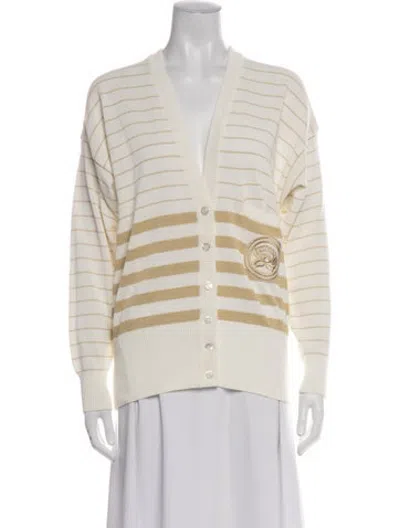 Pre-owned Escada Striped V-neck Sweater In Neutrals