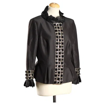Pre-owned Escada Vintage Elegant Jacket, Size M, In Black Satin From The 1990s