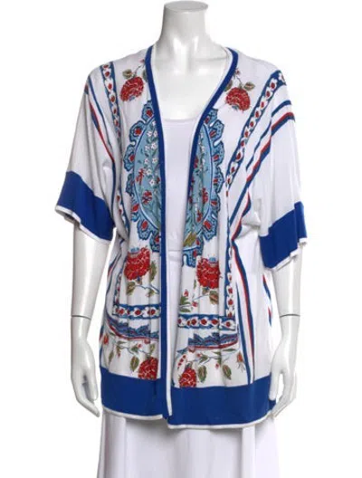 Pre-owned Escada Vintage Floral Print Sweater In Blue/white
