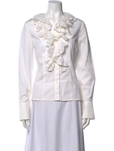 Pre-owned Escada Vintage V-neck Blouse In Neutrals