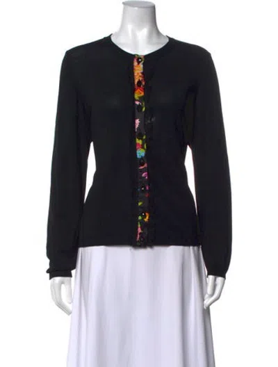 Pre-owned Escada Virgin Wool Floral Print Sweater In Black