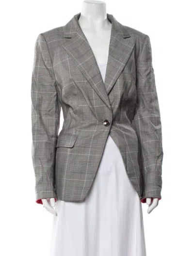 Pre-owned Escada Virgin Wool Plaid Print Blazer In Black/grey