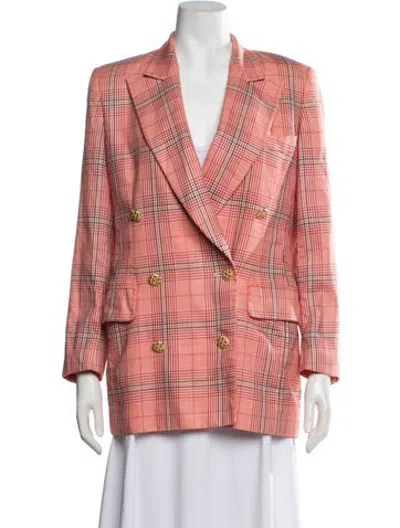 Pre-owned Escada Virgin Wool Plaid Print Blazer In Pink