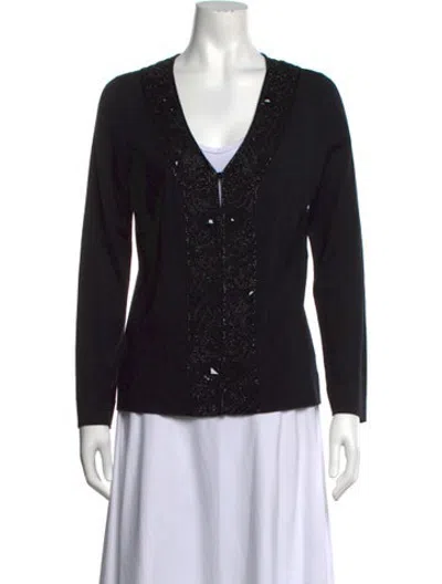 Pre-owned Escada Virgin Wool V-neck Sweater In Black