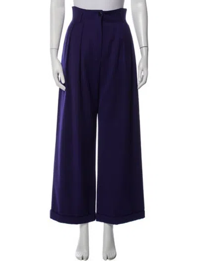 Pre-owned Escada Virgin Wool Wide Leg Pants In Purple