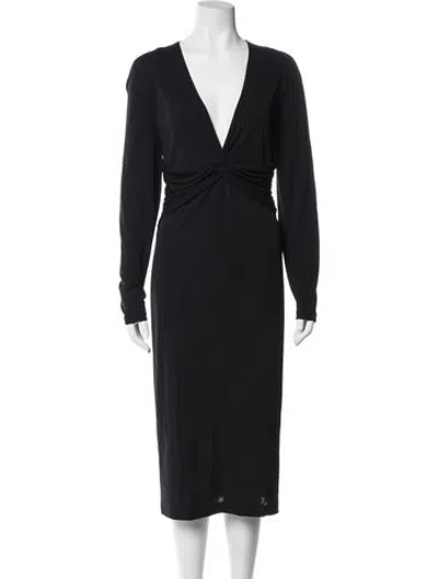 Pre-owned Escada V-neck Midi Length Dress In Black