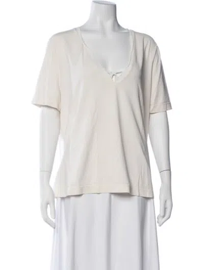 Pre-owned Escada V-neck Short Sleeve T-shirt In Neutrals