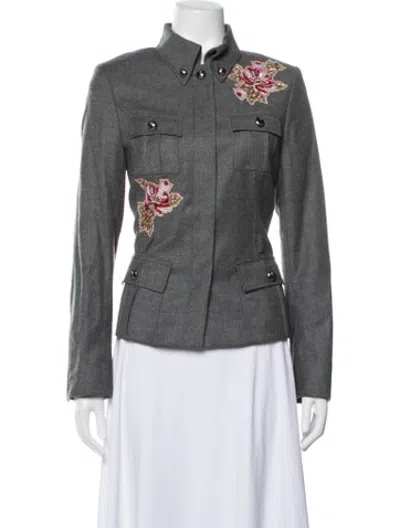 Pre-owned Escada Wool Floral Print Blazer In Grey