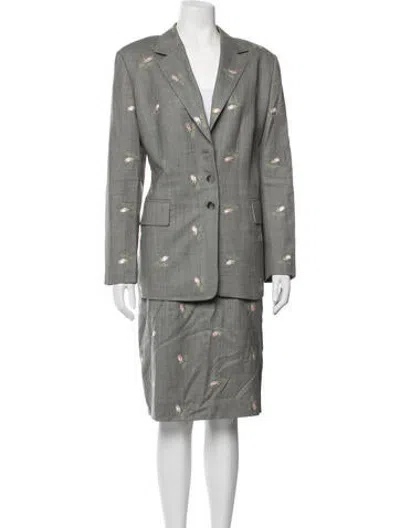 Pre-owned Escada Wool Floral Print Skirt Suit In Grey