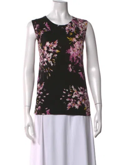 Pre-owned Escada Wool Floral Print Top In Black/blue/red