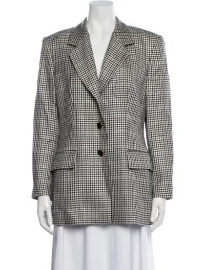 Pre-owned Escada Wool Houndstooth Print Blazer In Black