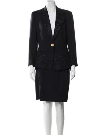 Pre-owned Escada Wool Scalloped Accent Skirt Suit In Black