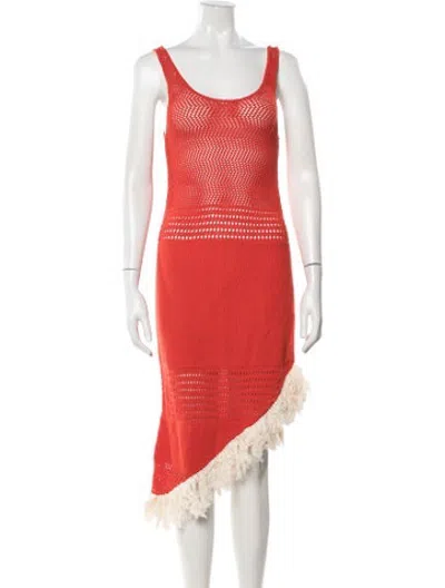 Pre-owned Escvdo Scoop Neck Midi Length Dress In Red