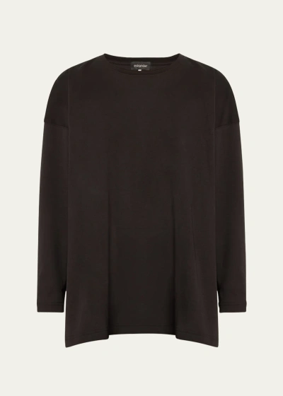 Eskandar Side Panelled Round Neck Long Sleeve T-shirt (mid Plus Length) In Black
