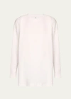 Eskandar Side Panelled Round Neck Long Sleeve T-shirt (mid Plus Length) In White