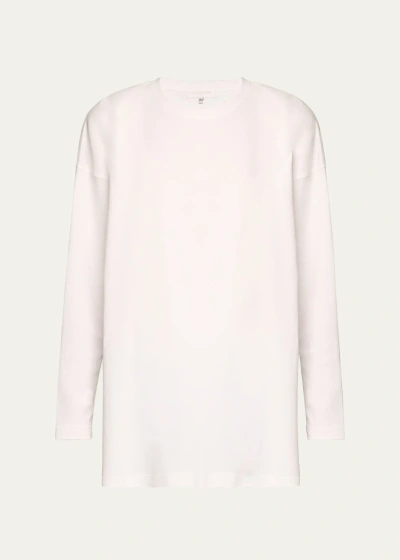 Eskandar Side Panelled Round Neck Long Sleeve T-shirt (mid Plus Length) In White