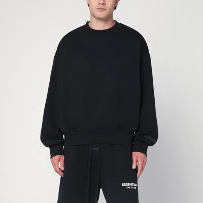 Essentials Black Fleece Cotton Sweatshirt With Logo