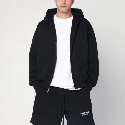 Essentials Black Fleece Cotton Sweatshirt With Logo