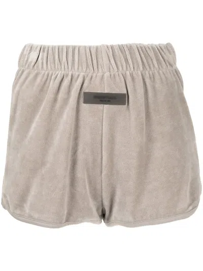 Essentials Logo-patch Velour Shorts In Grau
