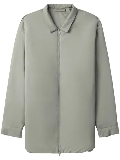 Essentials Logo-print Padded Shirt Jacket In Grey