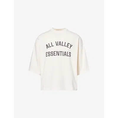 Essentials Mens Merch Text-print Relaxed Cotton-jersey T-shirt Ivory In Animal Print