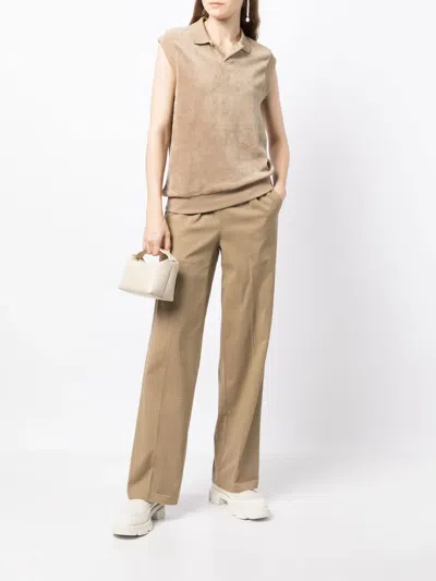 Essentials Velour Sleeveless Polo Top In Brown