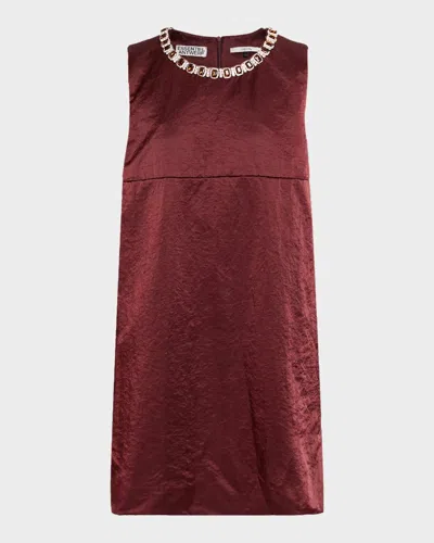 Essentiel Antwerp Katia Velvet Shift Mini Dress In Burgundy