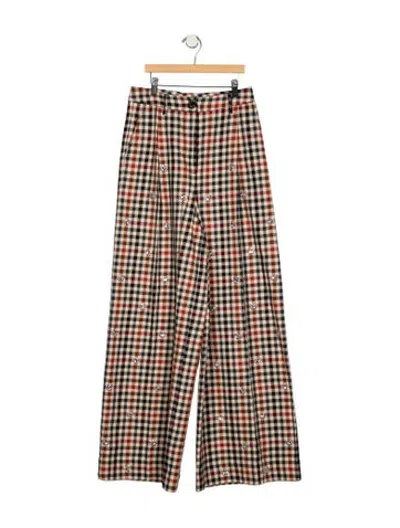 Pre-owned Essentiel Antwerp Plaid Print Wide Leg Pants In Multicolor