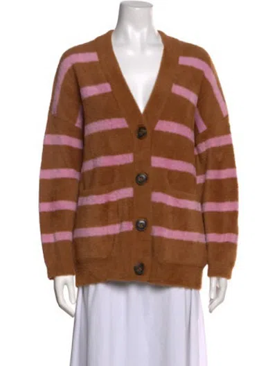 Pre-owned Essentiel Antwerp Striped Plunge Neckline Sweater In Brown