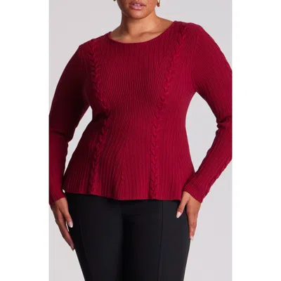 Estelle Eveline Peplum Cable Knit Sweater In Brown