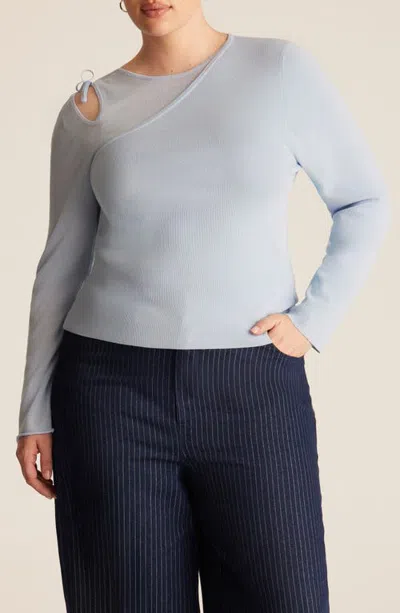 Estelle Libbie Sparkle Cutout Long Sleeve Knit Top In Blue