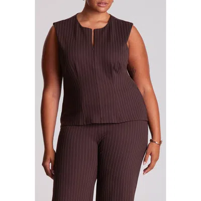 Estelle Marley Pinstripe Zip Vest In Brown