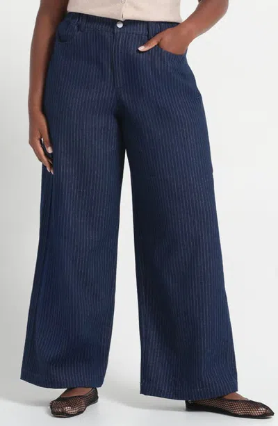 Estelle Winslow Pinstripe Wide Leg Jeans In Blue