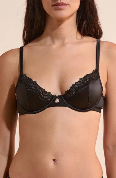 Etam Chuchotee Classique Lace Trim Satin Bra In Black