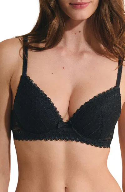 Etam Panama Underwire Plunge Push-up Bra In Black