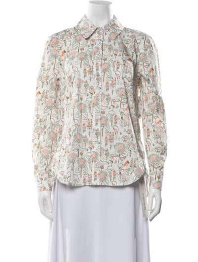 Pre-owned Etcetera Floral Print Long Sleeve Button-up Top In White