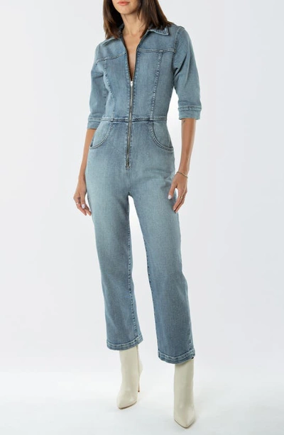 Etica Fayette Crop Denim Jumpsuit In Blue