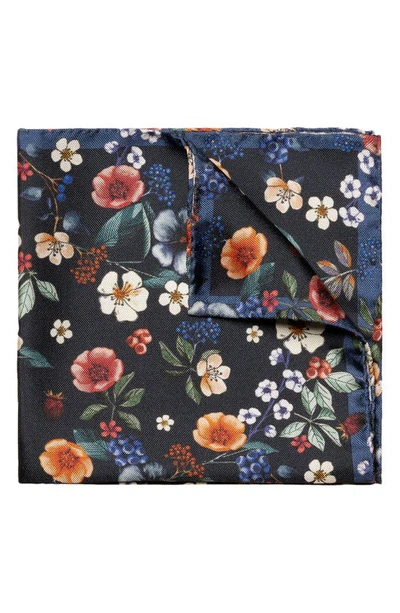 Eton Floral Silk Pocket Square In Navy