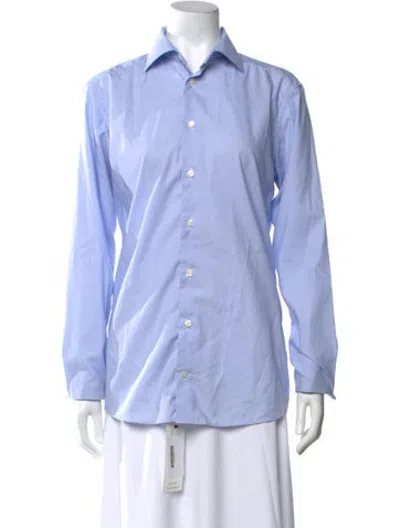 Pre-owned Eton Striped Long Sleeve Button-up Top In Blue
