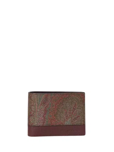 Etro Arnica Bi-fold Wallet With Leather Insert In Brown